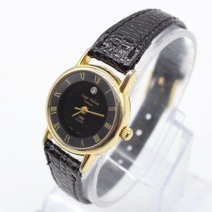 Vintage Sergio Valente Watch Womens Gold Tone Classic Roman Numbers Black Dial